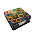 Colorful Sunflowers PU Leather Note Paper Holder with Artist-Designed Cover, Desk Accessory, Office Gift