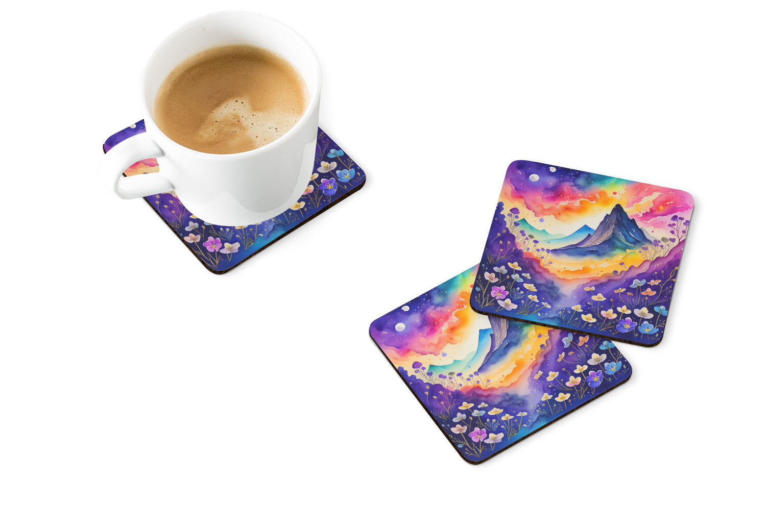 Colorful Violets Foam Coasters Set of 4 Cup Coasters for Indoor Outdoor, Tabletop Protection, Anti Slip, Mouse pad Material