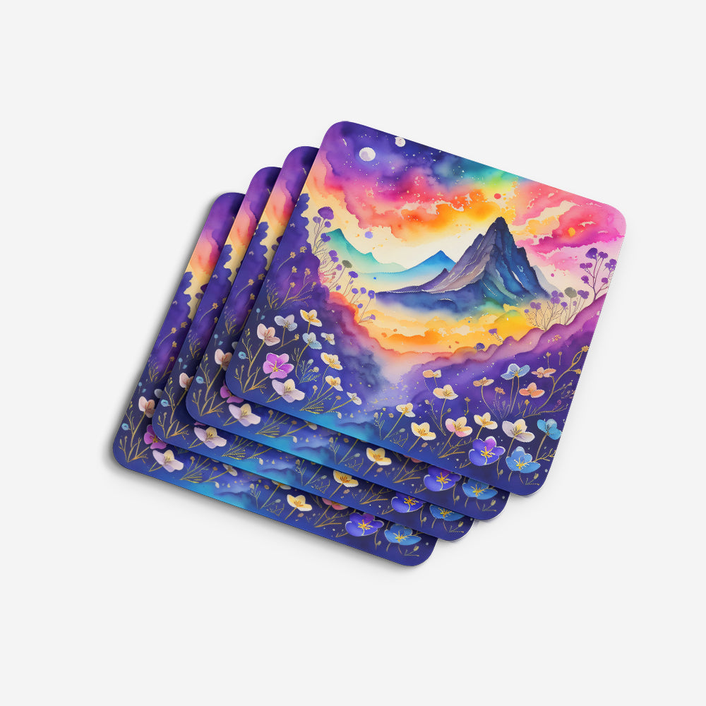 Colorful Violets Foam Coasters Set of 4 Cup Coasters for Indoor Outdoor, Tabletop Protection, Anti Slip, Mouse pad Material