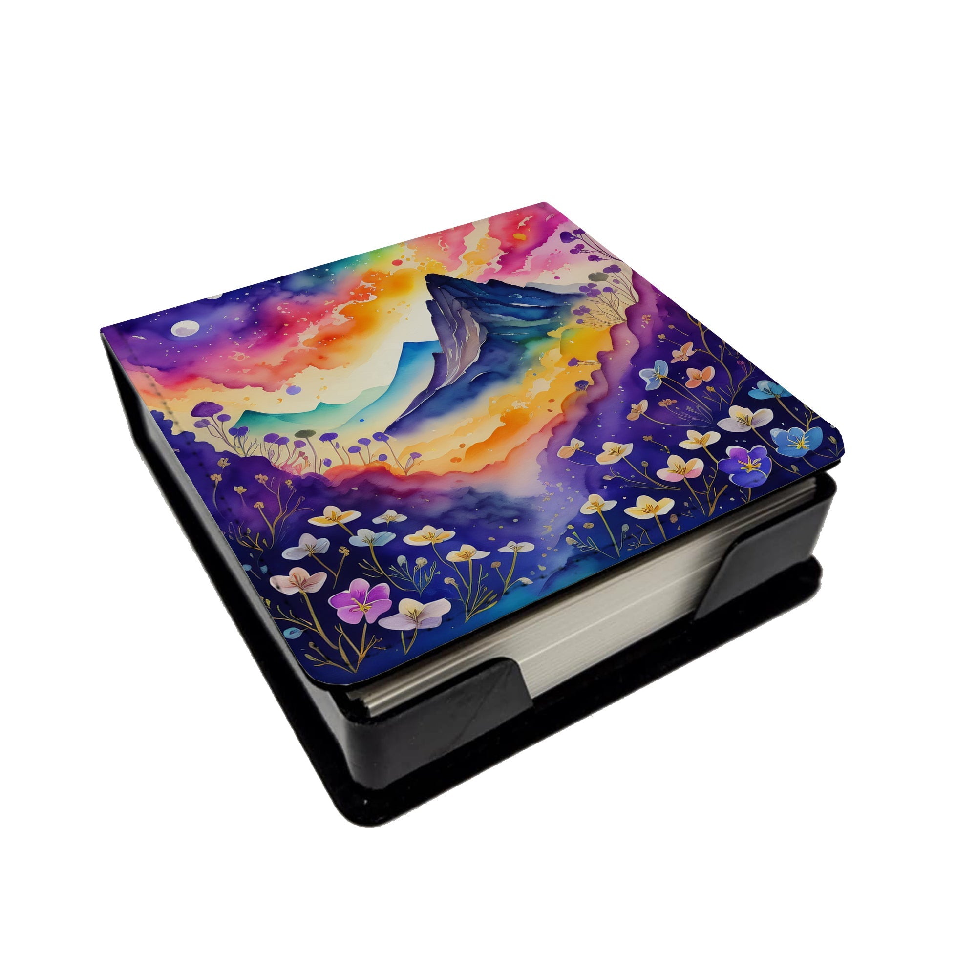 Colorful Violets PU Leather Note Paper Holder with Artist-Designed Cover, Desk Accessory, Office Gift