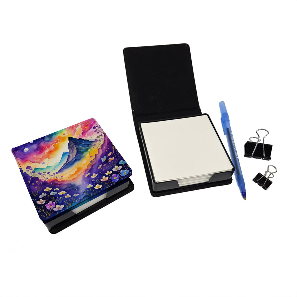 Colorful Violets PU Leather Note Paper Holder with Artist-Designed Cover, Desk Accessory, Office Gift