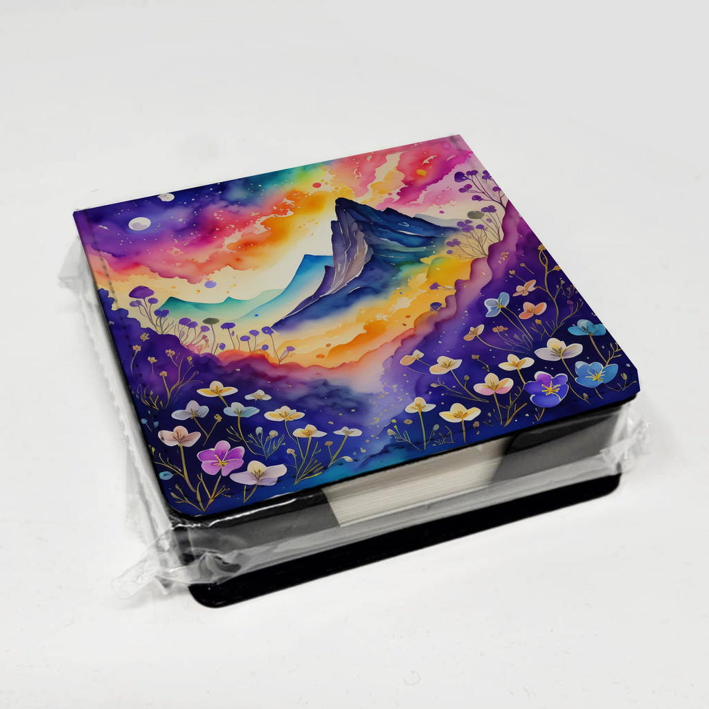 Colorful Violets PU Leather Note Paper Holder with Artist-Designed Cover, Desk Accessory, Office Gift