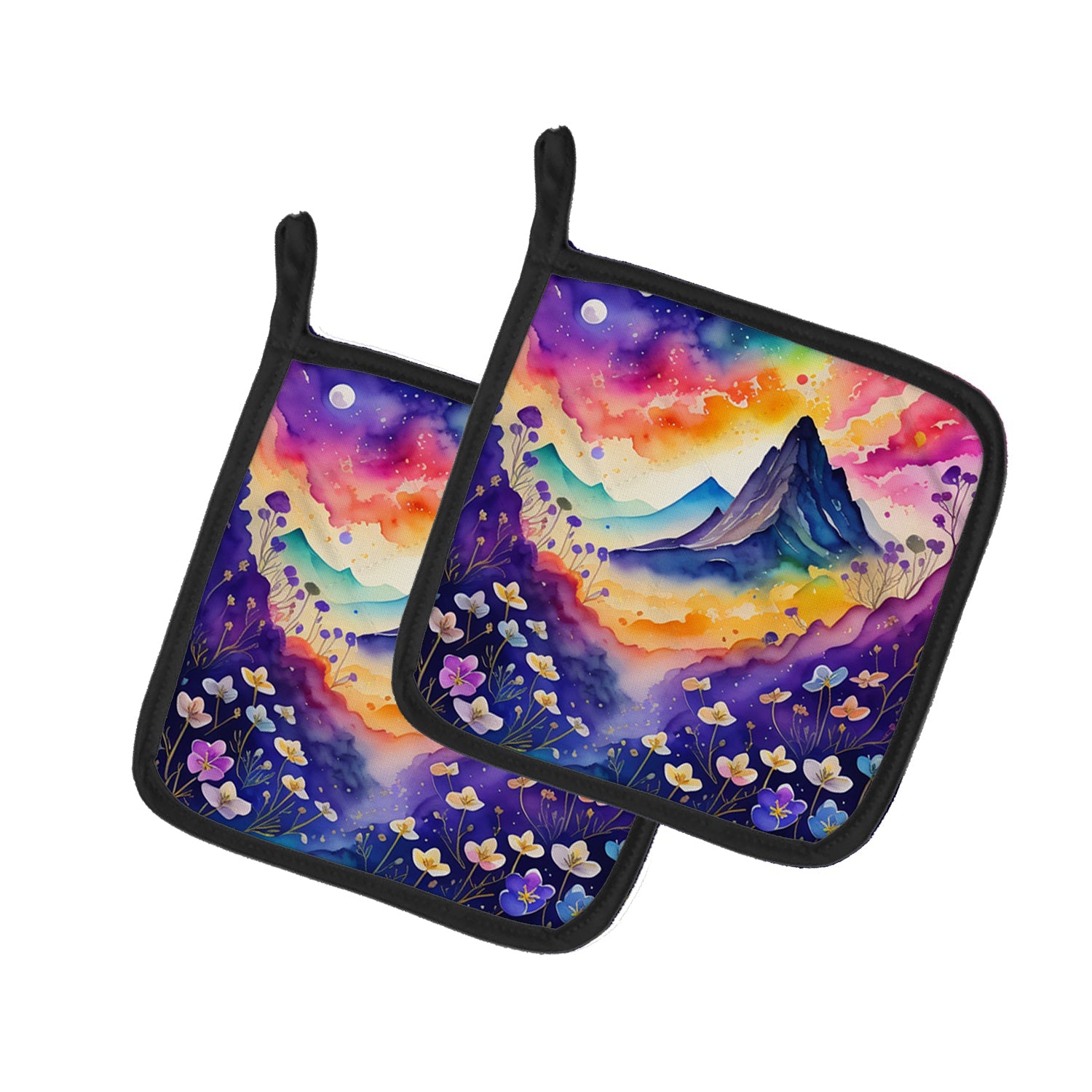 Colorful Violets Pot Holder Set of 2 Heat Resistant Quilted Hot Pads 7.5 x 7.5 Inch, Insulated Kitchen Trivets for Cooking & Baking