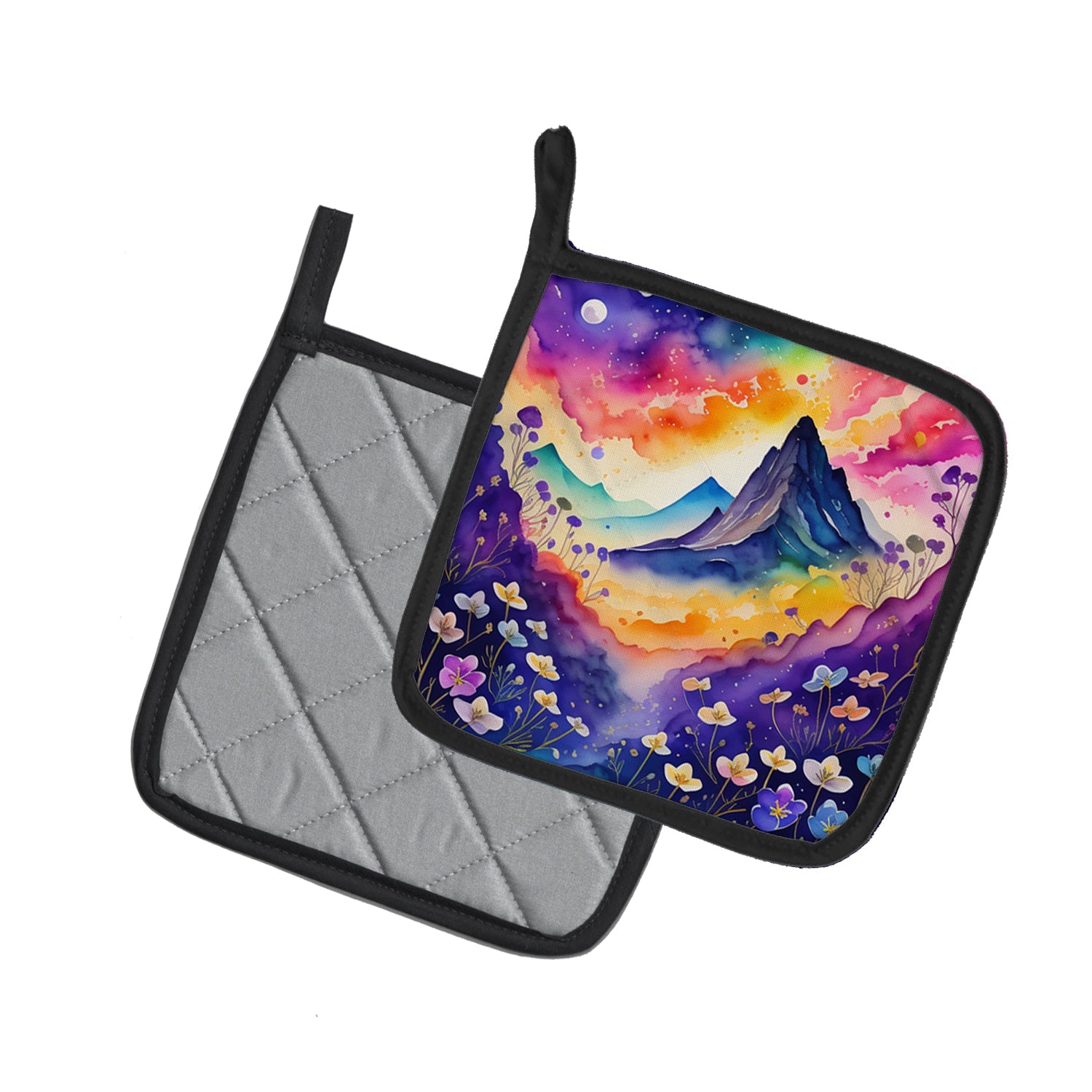 Colorful Violets Pot Holder Set of 2 Heat Resistant Quilted Hot Pads 7.5 x 7.5 Inch, Insulated Kitchen Trivets for Cooking & Baking