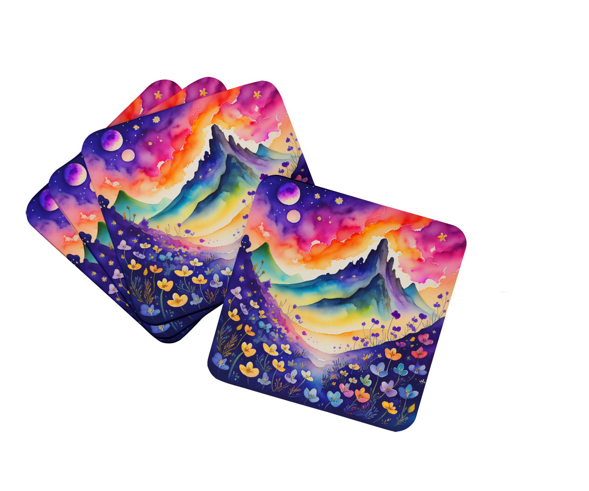 Colorful Violets Foam Coasters Set of 4 Cup Coasters for Indoor Outdoor, Tabletop Protection, Anti Slip, Mouse pad Material