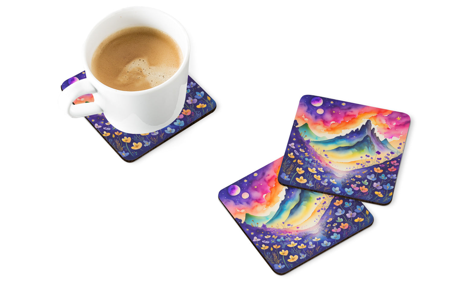 Colorful Violets Foam Coasters Set of 4 Cup Coasters for Indoor Outdoor, Tabletop Protection, Anti Slip, Mouse pad Material