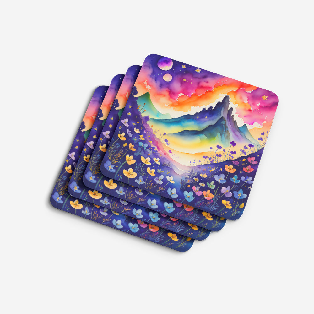 Colorful Violets Foam Coasters Set of 4 Cup Coasters for Indoor Outdoor, Tabletop Protection, Anti Slip, Mouse pad Material