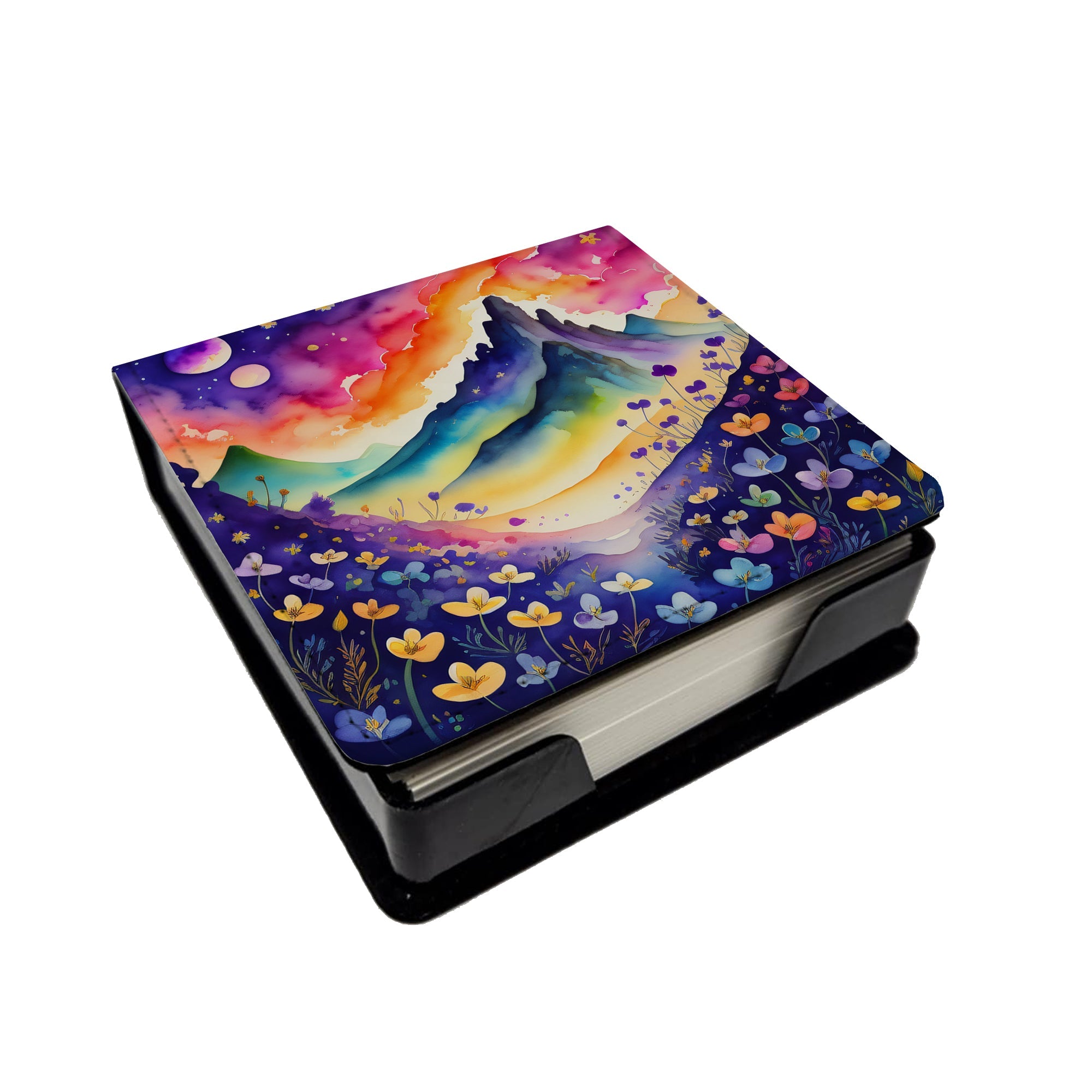 Colorful Violets PU Leather Note Paper Holder with Artist-Designed Cover, Desk Accessory, Office Gift