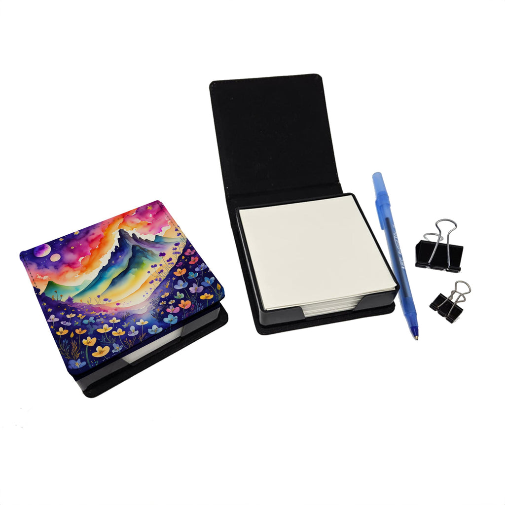 Colorful Violets PU Leather Note Paper Holder with Artist-Designed Cover, Desk Accessory, Office Gift