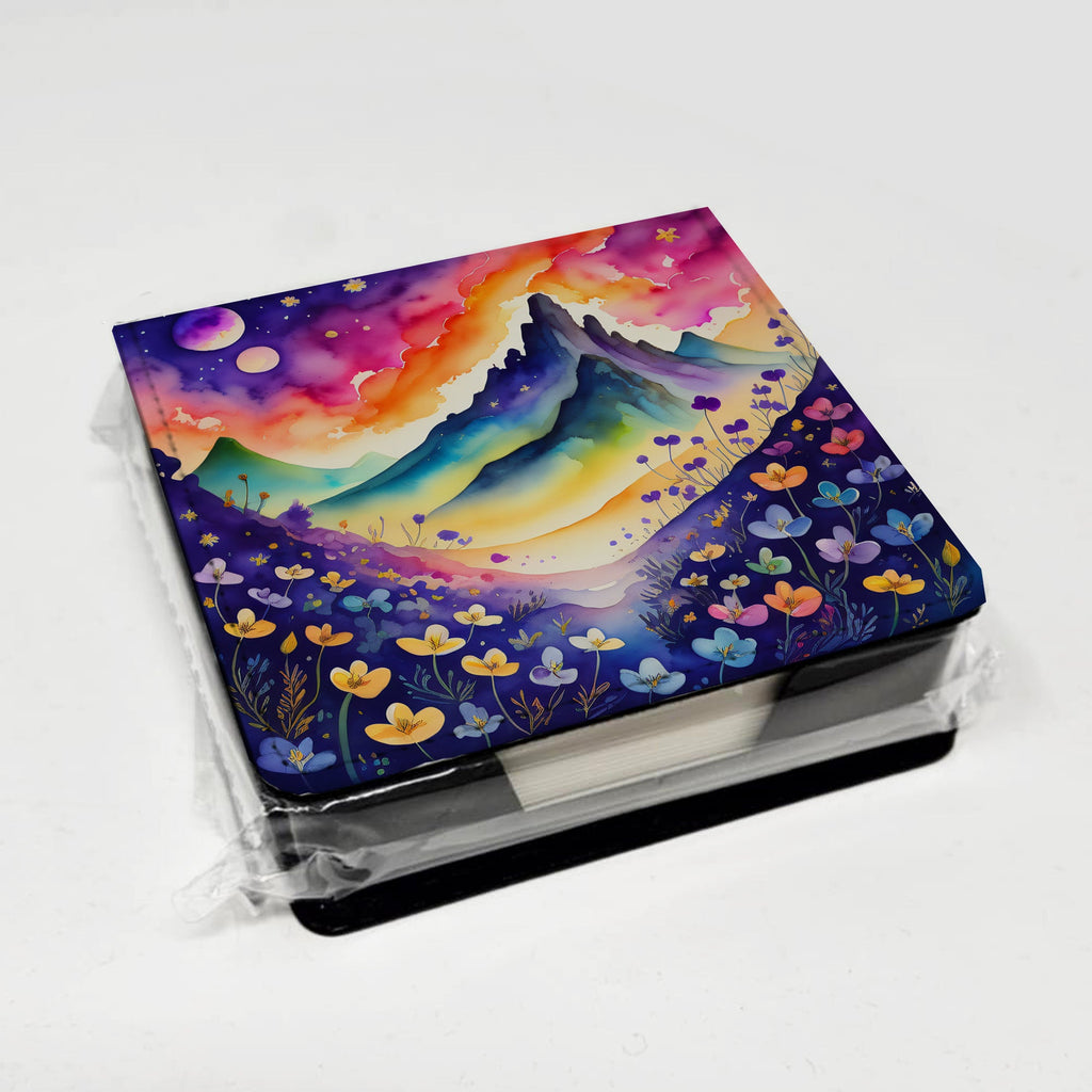Colorful Violets PU Leather Note Paper Holder with Artist-Designed Cover, Desk Accessory, Office Gift