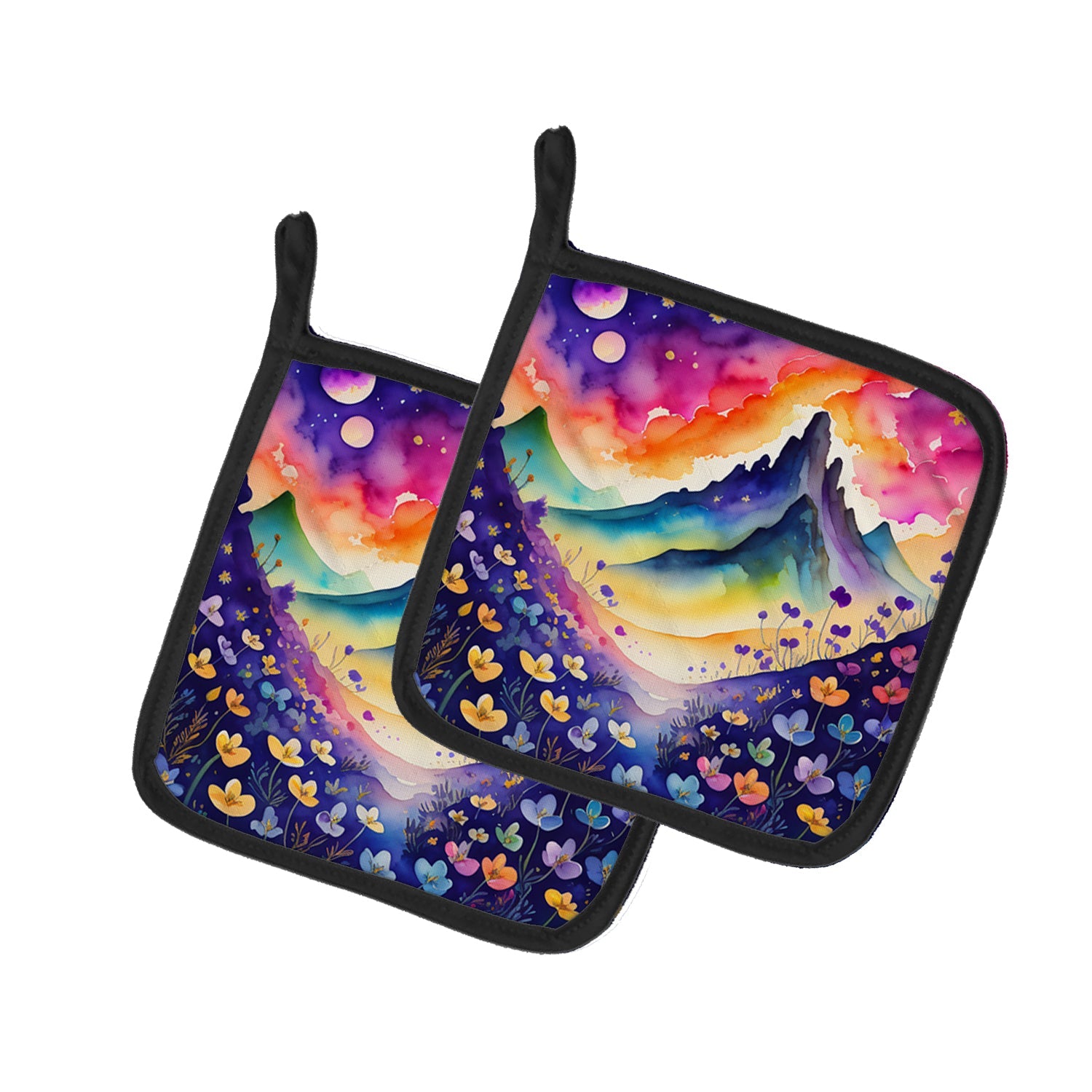 Colorful Violets Pot Holder Set of 2 Heat Resistant Quilted Hot Pads 7.5 x 7.5 Inch, Insulated Kitchen Trivets for Cooking & Baking