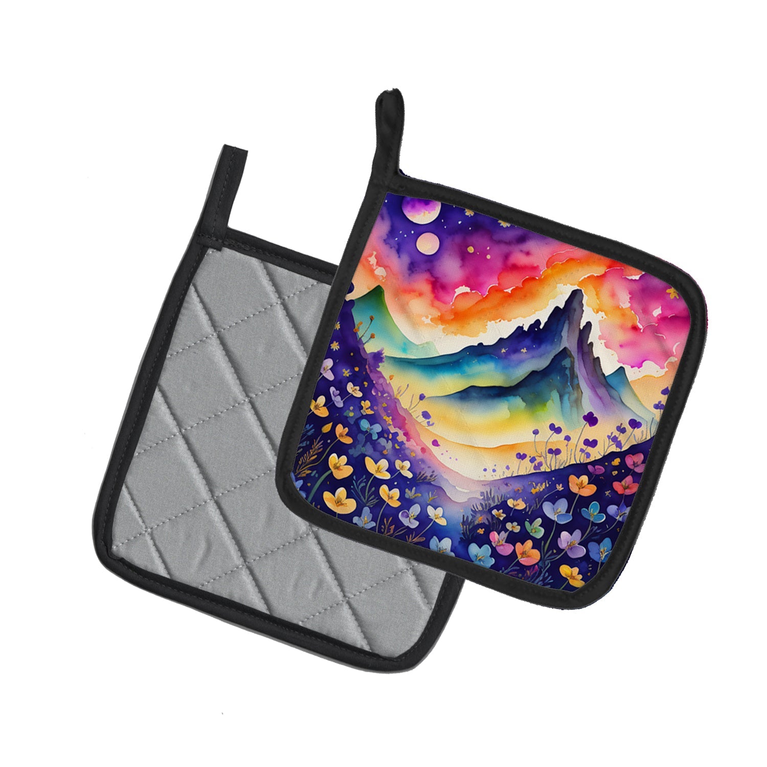 Colorful Violets Pot Holder Set of 2 Heat Resistant Quilted Hot Pads 7.5 x 7.5 Inch, Insulated Kitchen Trivets for Cooking & Baking