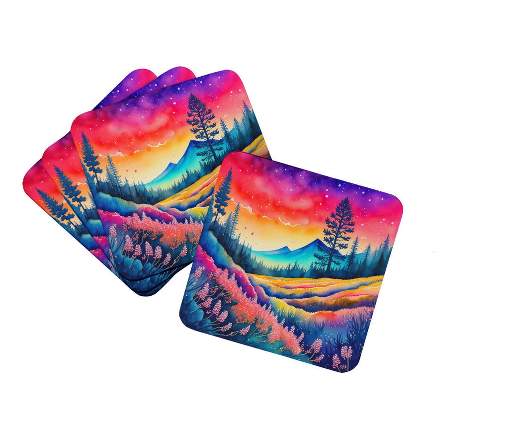 Colorful Yarrow Foam Coasters Set of 4 Cup Coasters for Indoor Outdoor, Tabletop Protection, Anti Slip, Mouse pad Material
