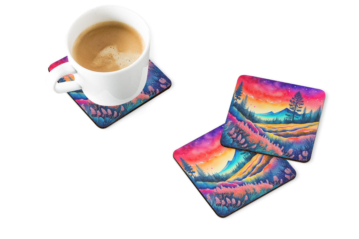 Colorful Yarrow Foam Coasters Set of 4 Cup Coasters for Indoor Outdoor, Tabletop Protection, Anti Slip, Mouse pad Material