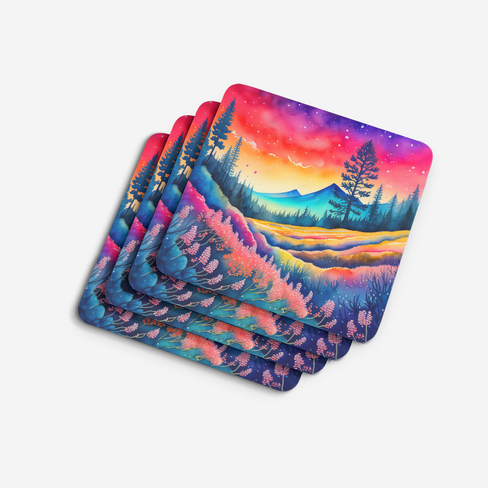 Colorful Yarrow Foam Coasters Set of 4 Cup Coasters for Indoor Outdoor, Tabletop Protection, Anti Slip, Mouse pad Material