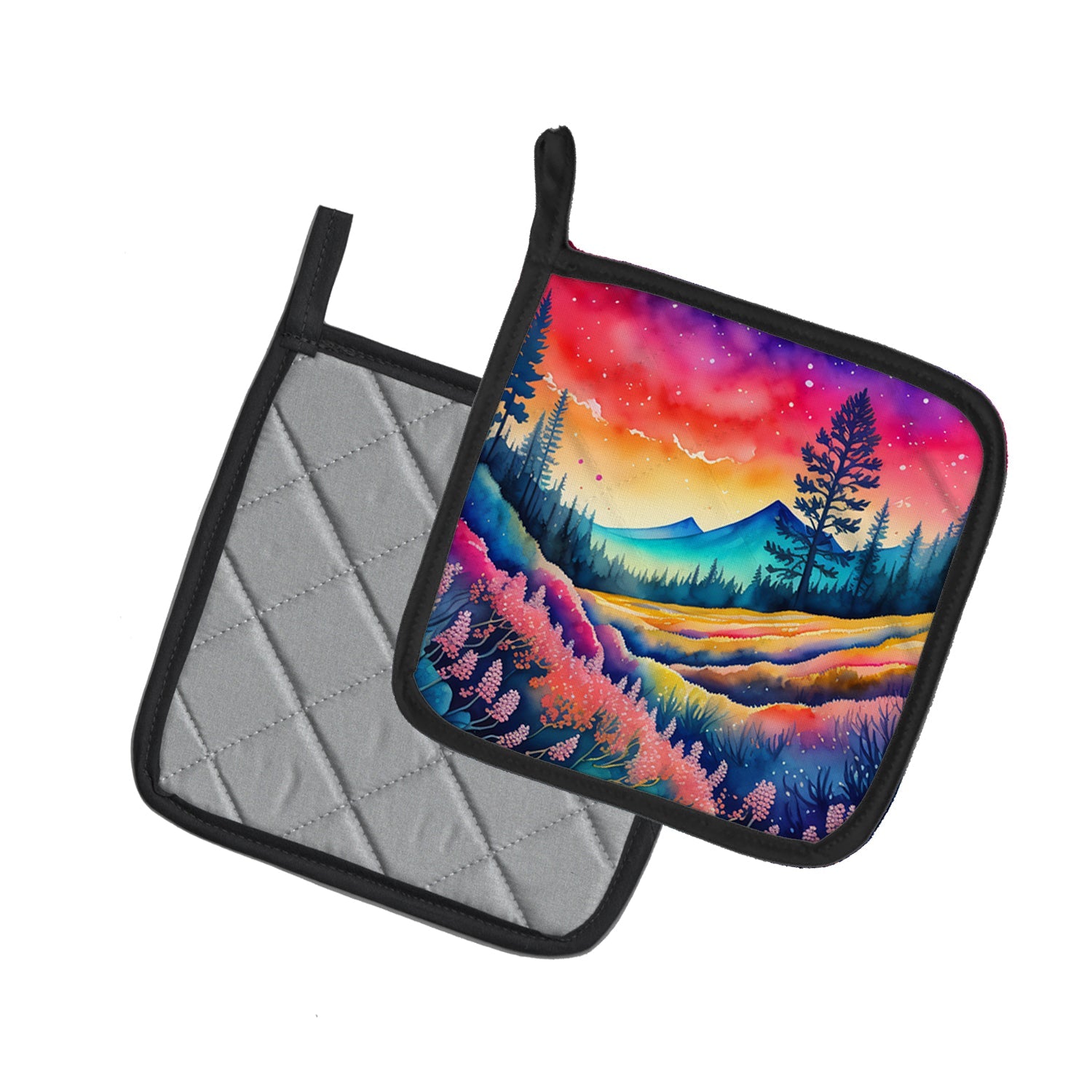 Colorful Yarrow Pot Holder Set of 2 Heat Resistant Quilted Hot Pads 7.5 x 7.5 Inch, Insulated Kitchen Trivets for Cooking & Baking