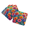Colorful Zinnias Foam Coasters Set of 4 Cup Coasters for Indoor Outdoor, Tabletop Protection, Anti Slip, Mouse pad Material