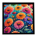 Colorful Zinnias Framed Metal Print Bathroom, Kitchen, Office, Home Decor Wall Art Ready to Hang, Square, 8X8