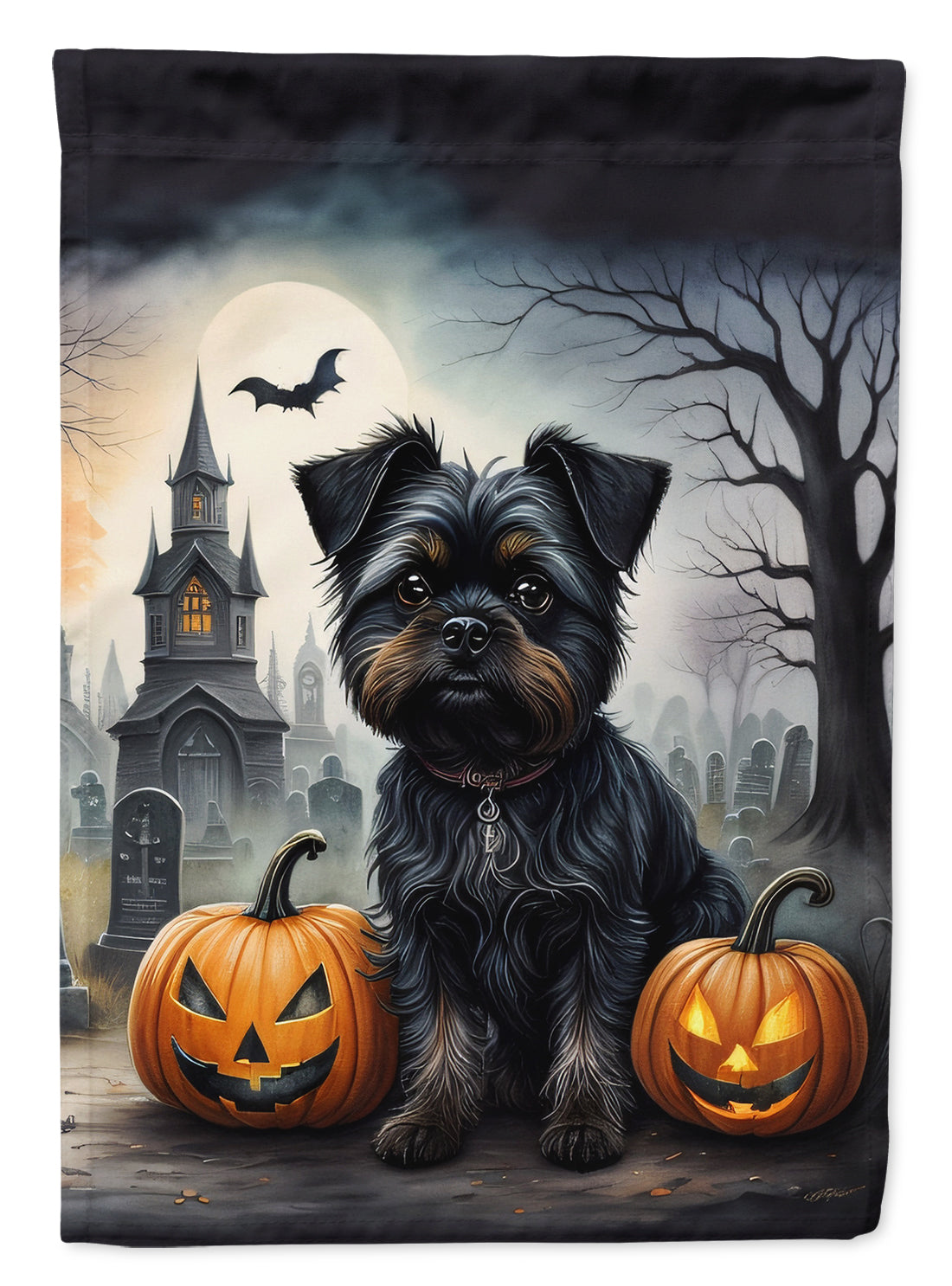 Affenpinscher Spooky Halloween House Flag 28x40 Porch Sleeve Pole Decorative Outside Yard Banner Artwork Wall Hanging, Polyester