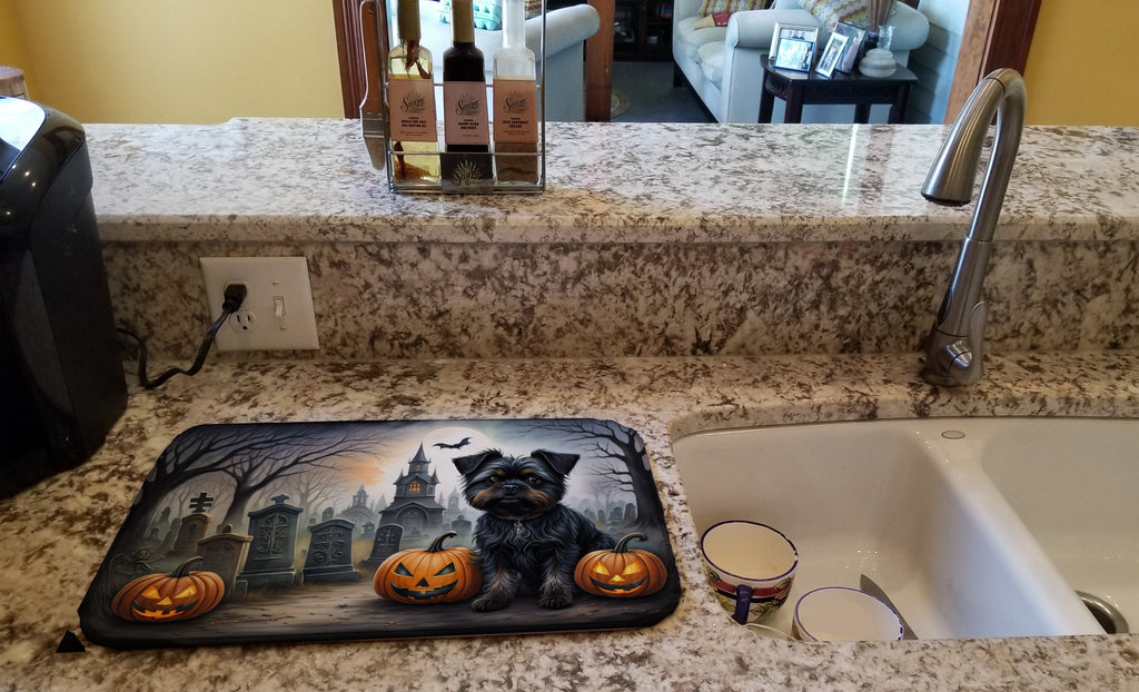 Affenpinscher Spooky Halloween Dish Drying Mat Absorbent Dish Drying Mat Pad for Kitchen Counter Dish Drainer Mat for Countertop, 14 x 21", Multicolor