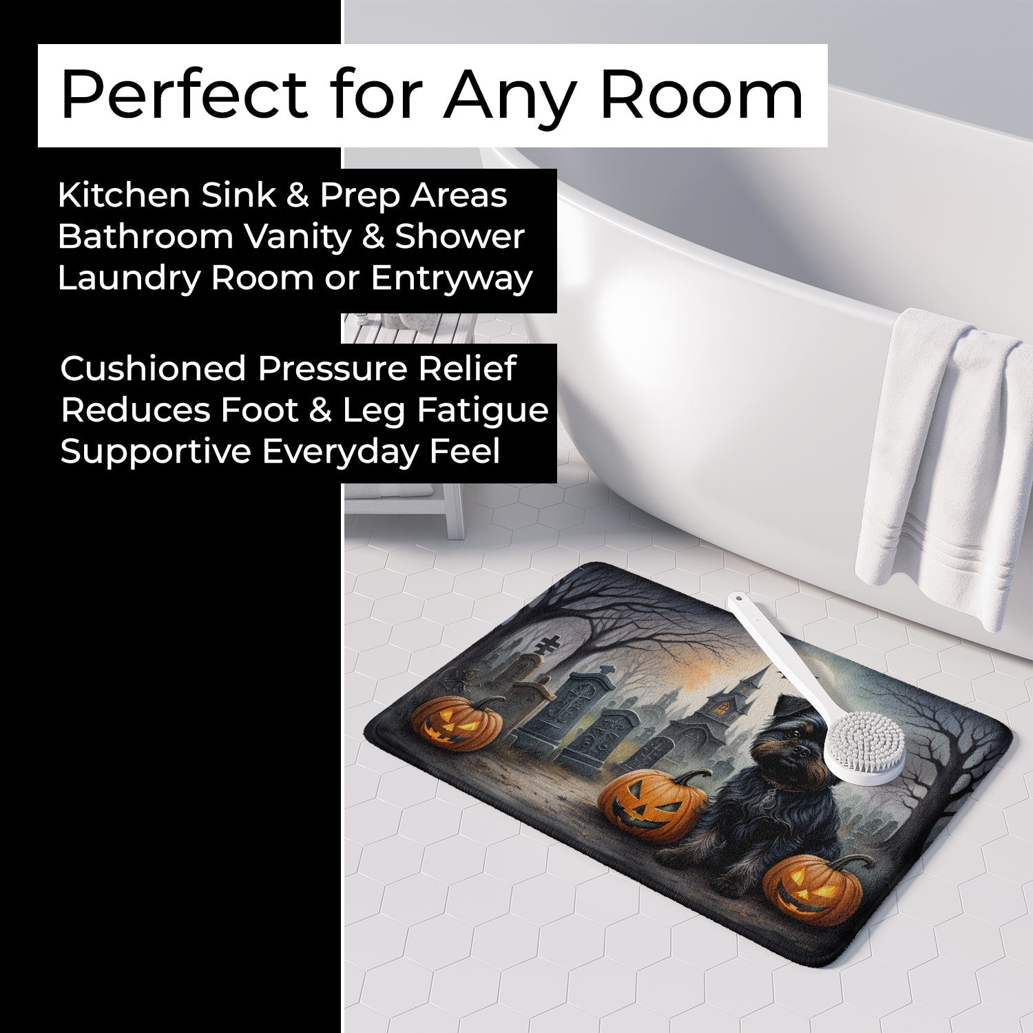 Affenpinscher Spooky Halloween Memory Foam Kitchen Mat Machine Washable Anti-Fatigue Cushion Comfort Bath or Kitchen Rug