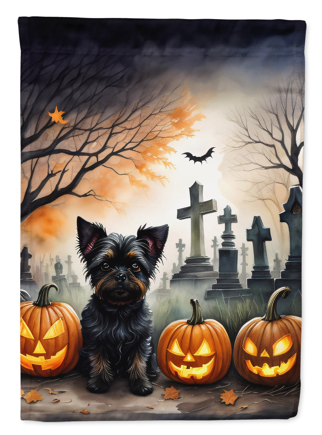 Affenpinscher Spooky Halloween House Flag 28x40 Porch Sleeve Pole Decorative Outside Yard Banner Artwork Wall Hanging, Polyester