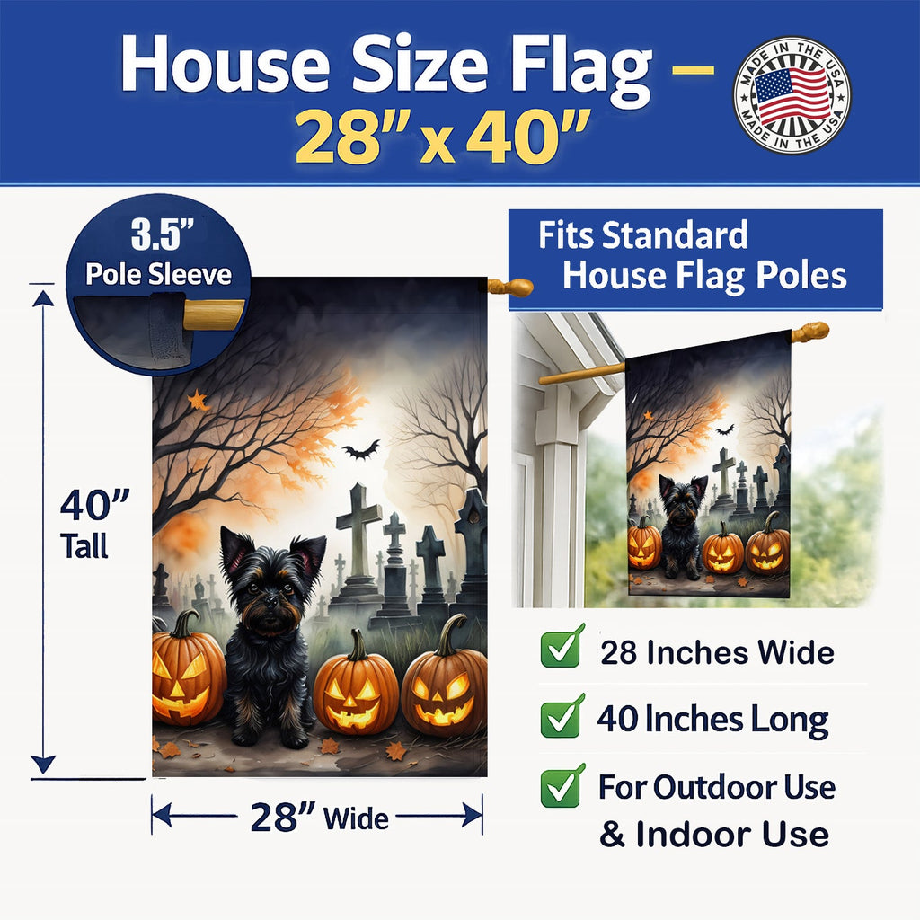Affenpinscher Spooky Halloween House Flag 28x40 Porch Sleeve Pole Decorative Outside Yard Banner Artwork Wall Hanging, Polyester