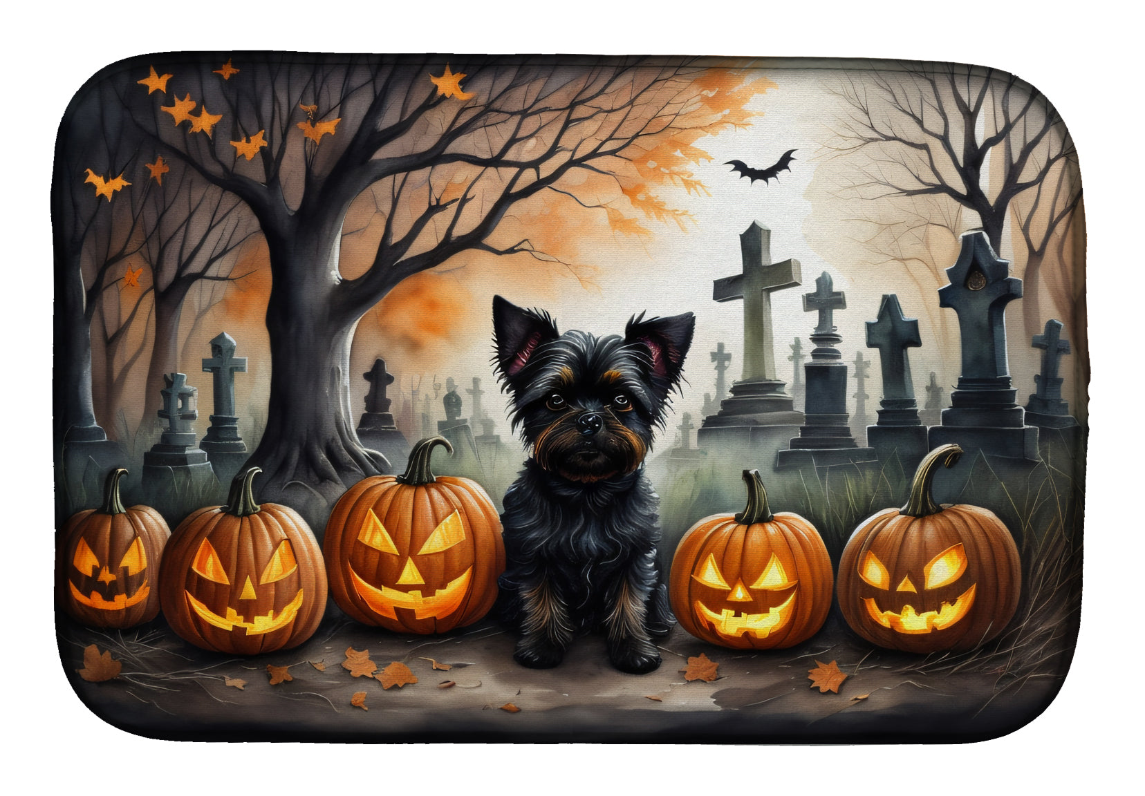Affenpinscher Spooky Halloween Dish Drying Mat Absorbent Dish Drying Mat Pad for Kitchen Counter Dish Drainer Mat for Countertop, 14 x 21", Multicolor