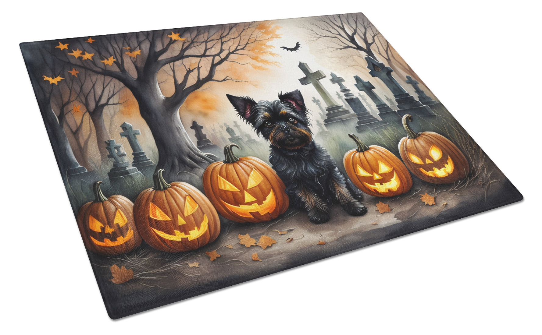 Affenpinscher Spooky Halloween Cutting Board Tempered Glass Kitchen Cutting Surface, Heat Resistant Chopping, Non-Slip Feet, Food Prep & Serving