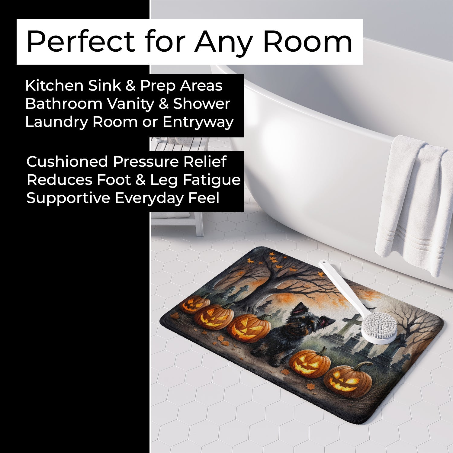 Affenpinscher Spooky Halloween Memory Foam Kitchen Mat Machine Washable Anti-Fatigue Cushion Comfort Bath or Kitchen Rug