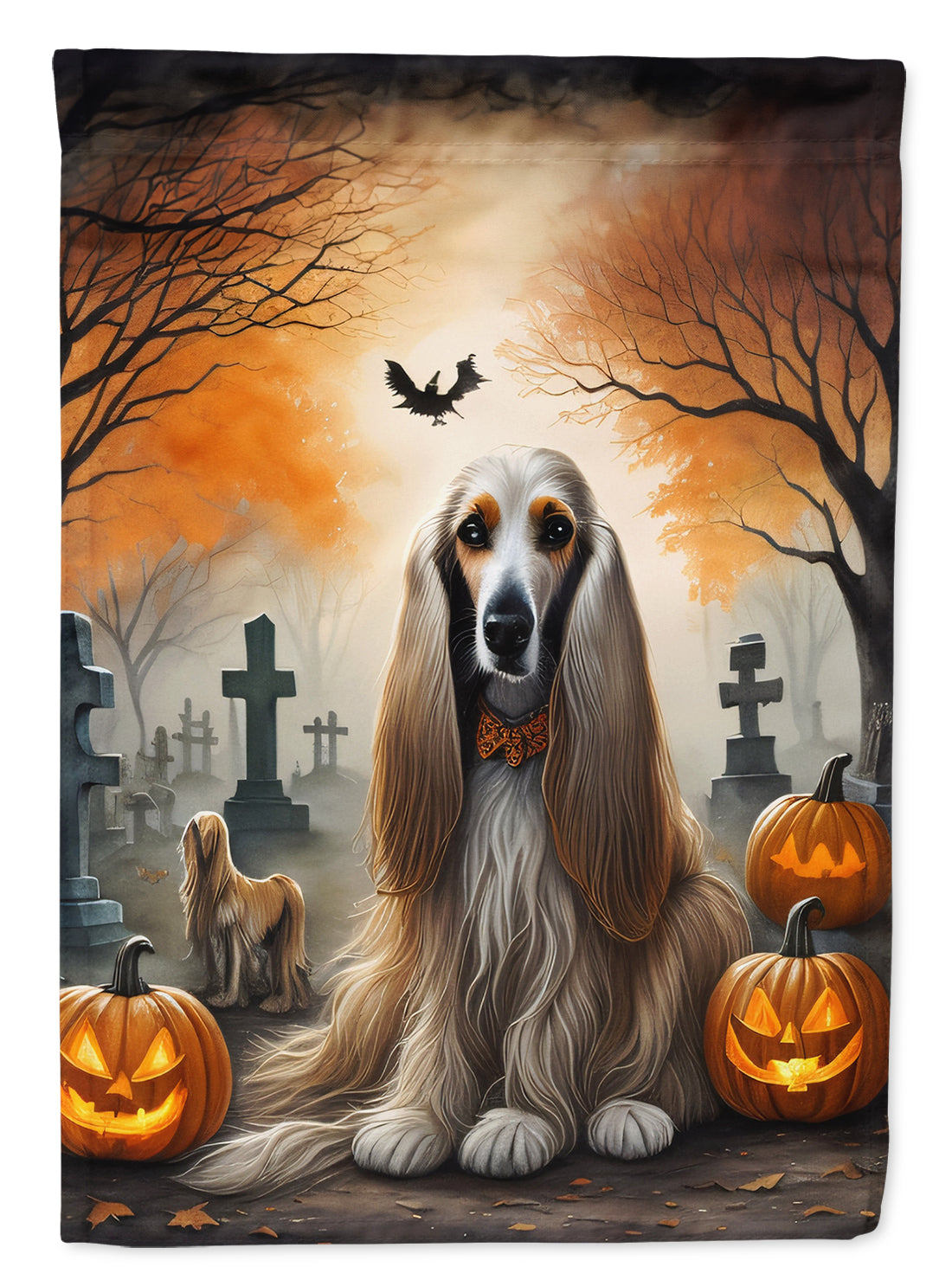 Afghan Hound Spooky Halloween House Flag 28x40 Porch Sleeve Pole Decorative Outside Yard Banner Artwork Wall Hanging, Polyester