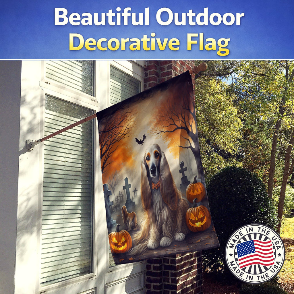 Afghan Hound Spooky Halloween House Flag 28x40 Porch Sleeve Pole Decorative Outside Yard Banner Artwork Wall Hanging, Polyester