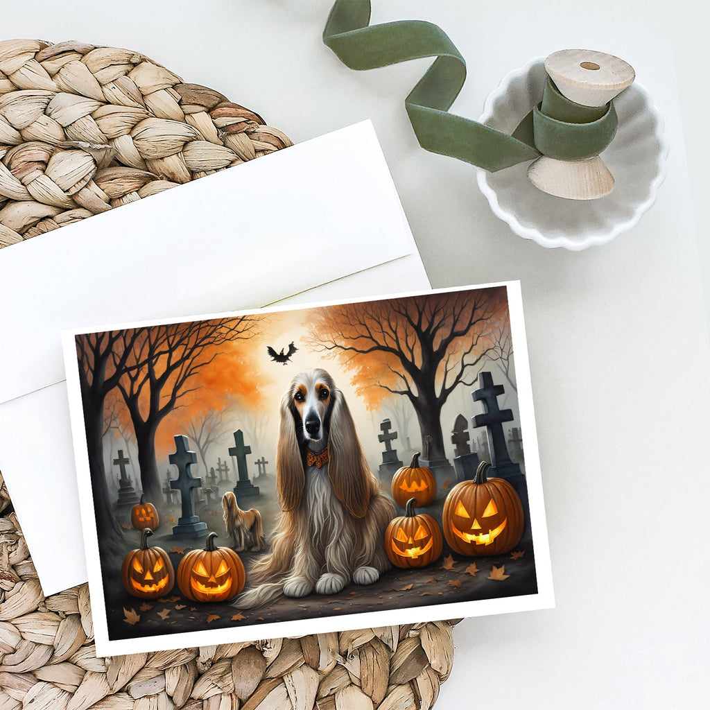 Afghan Hound Spooky Halloween Greeting Cards Pack of 8 Blank Cards with Envelopes Whimsical A7 Size 5x7