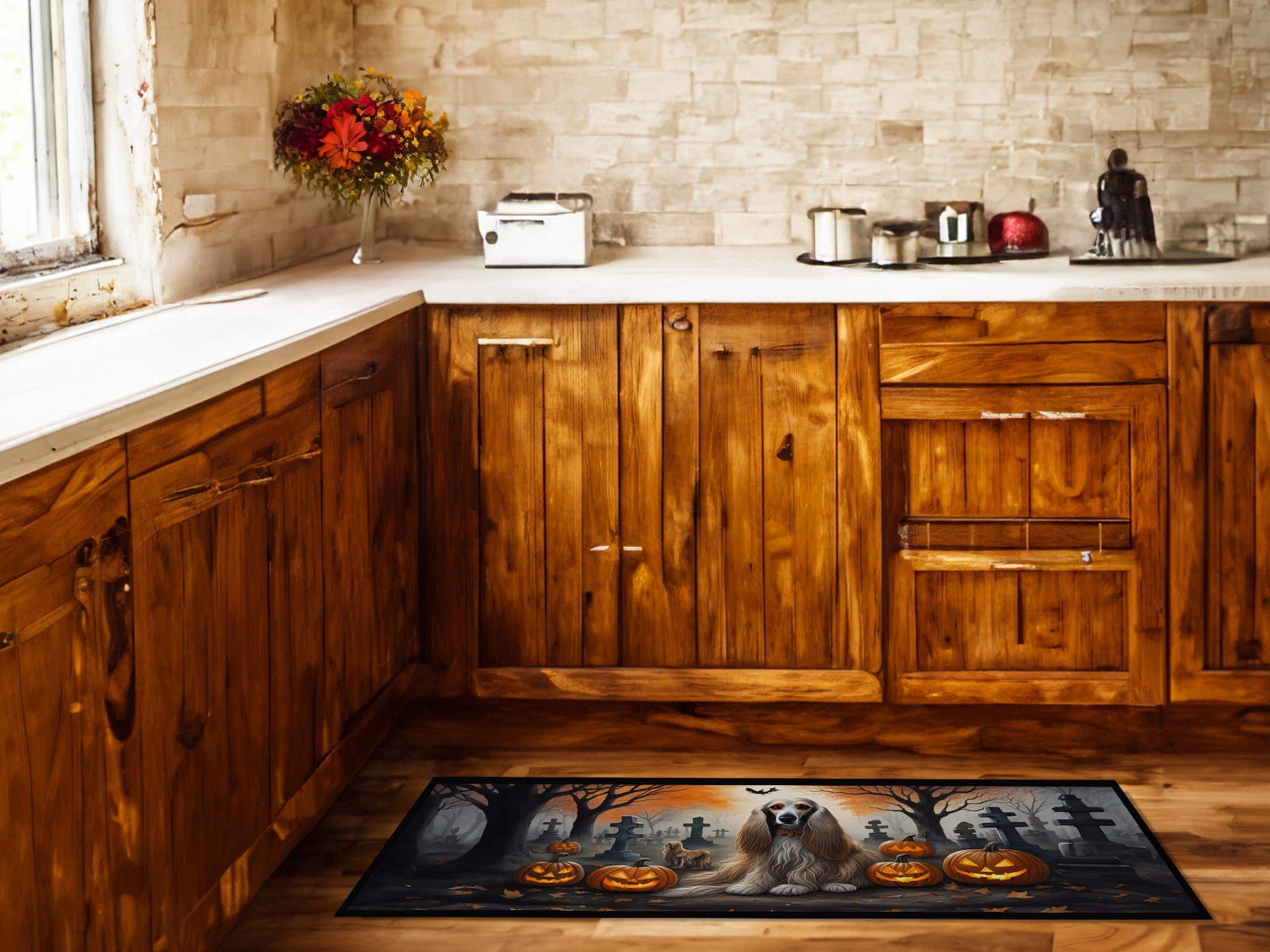 Afghan Hound Spooky Halloween Runner Mat 28x58 Front Door Mat Indoor Outdoor Rugs for Entryway Hallway Foyer Non Slip Washable Wide Doormat