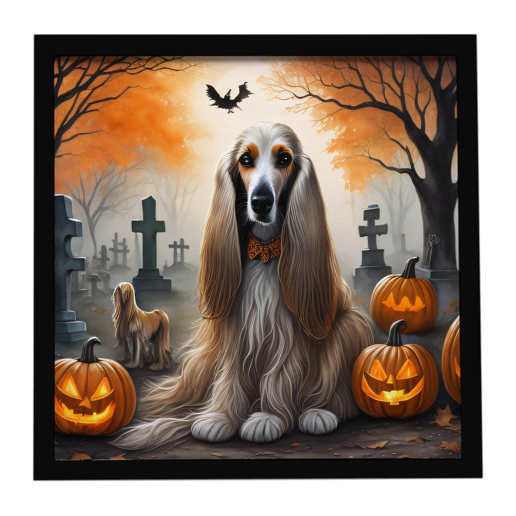 Afghan Hound Spooky Halloween Framed Metal Print Bathroom, Kitchen, Office, Home Decor Wall Art Ready to Hang, Square, 8X8