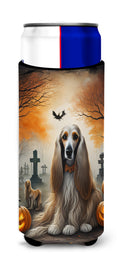 Afghan Hound Spooky Halloween Slim Can Hugger , Insulated Foam Hugger for 12 oz Slim Cans, Beer Bottles & Water Bottles, Printed in USA
