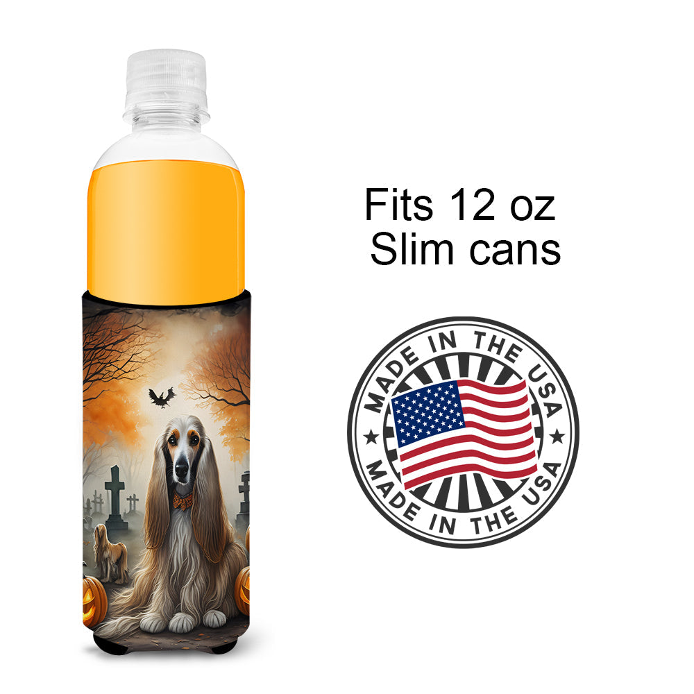 Afghan Hound Spooky Halloween Slim Can Hugger , Insulated Foam Hugger for 12 oz Slim Cans, Beer Bottles & Water Bottles, Printed in USA
