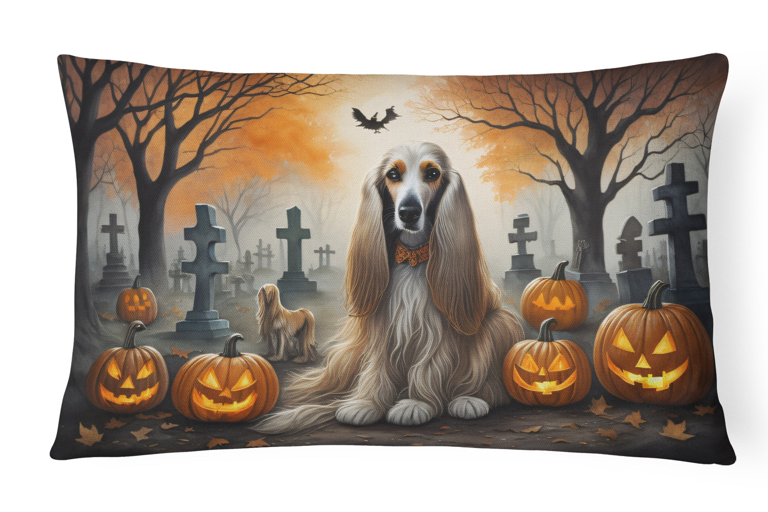 Afghan Hound Spooky Halloween Decorative Throw Pillow 12x16 Indoor Outdoor Accent Cushion, Fabric Cover with Insert for Sofa, Bed, Porch & Living Room
