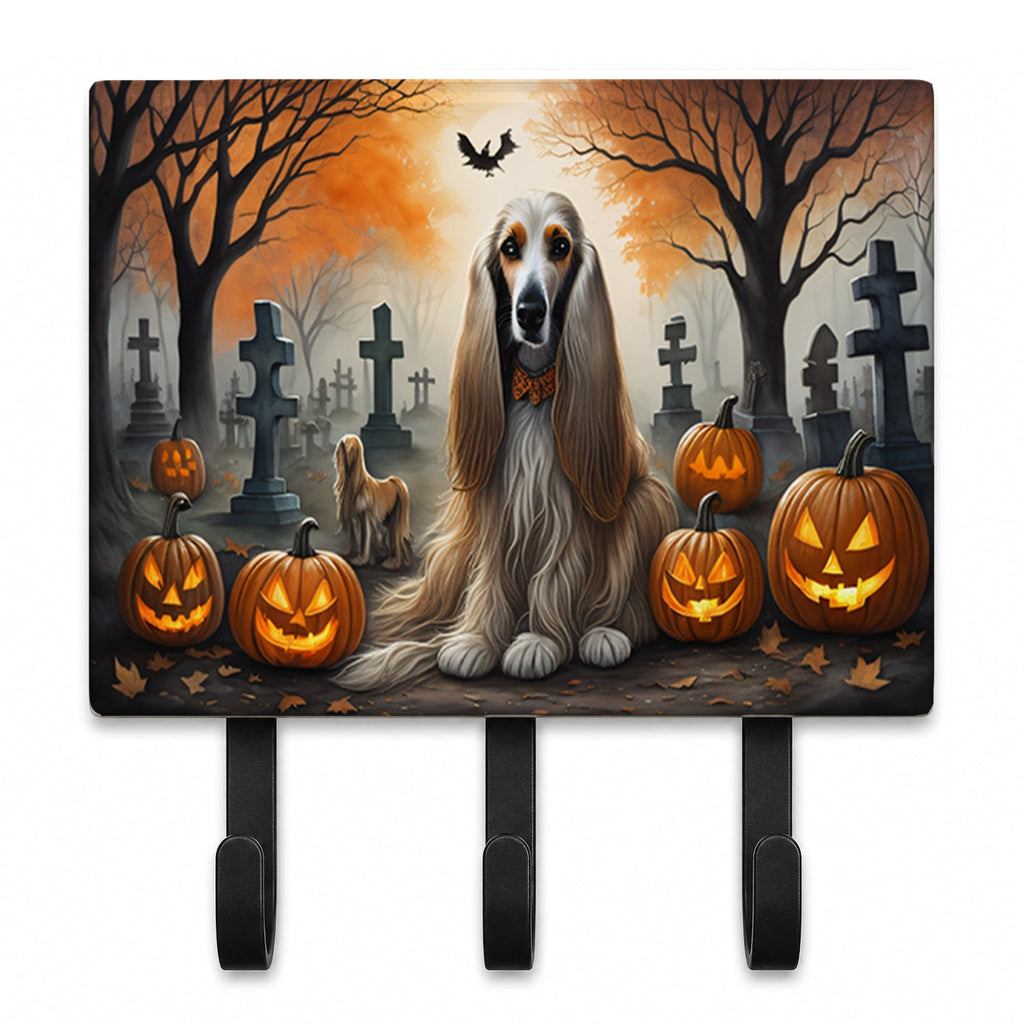 Afghan Hound Spooky Halloween Leash or Key Holder Wall Hooks, Coat Rack Wall Mount, for Hanging Keys, Towels, Aprons, Leashes