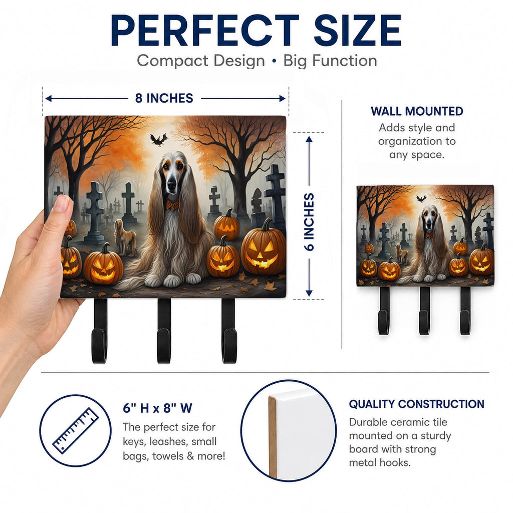 Afghan Hound Spooky Halloween Leash or Key Holder Wall Hooks, Coat Rack Wall Mount, for Hanging Keys, Towels, Aprons, Leashes
