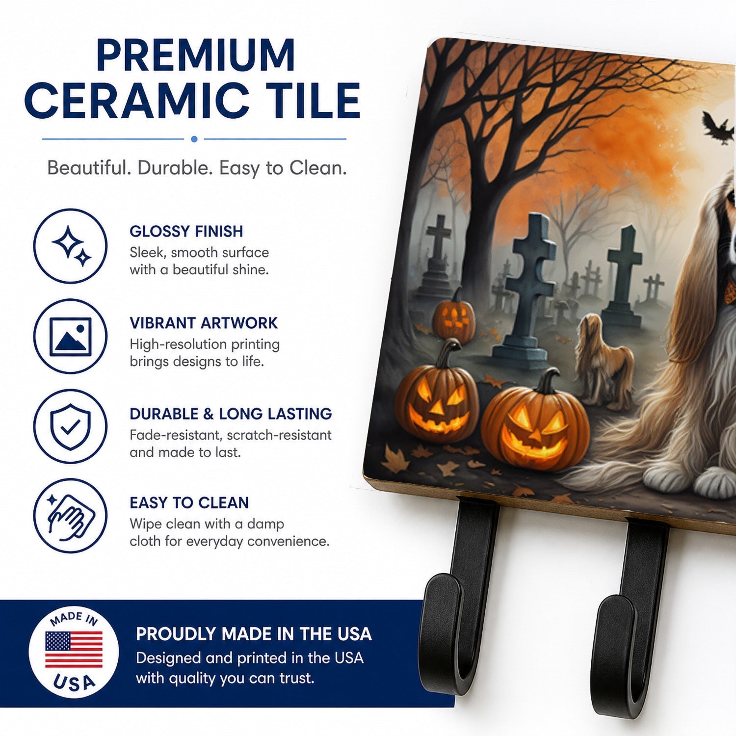 Afghan Hound Spooky Halloween Leash or Key Holder Wall Hooks, Coat Rack Wall Mount, for Hanging Keys, Towels, Aprons, Leashes