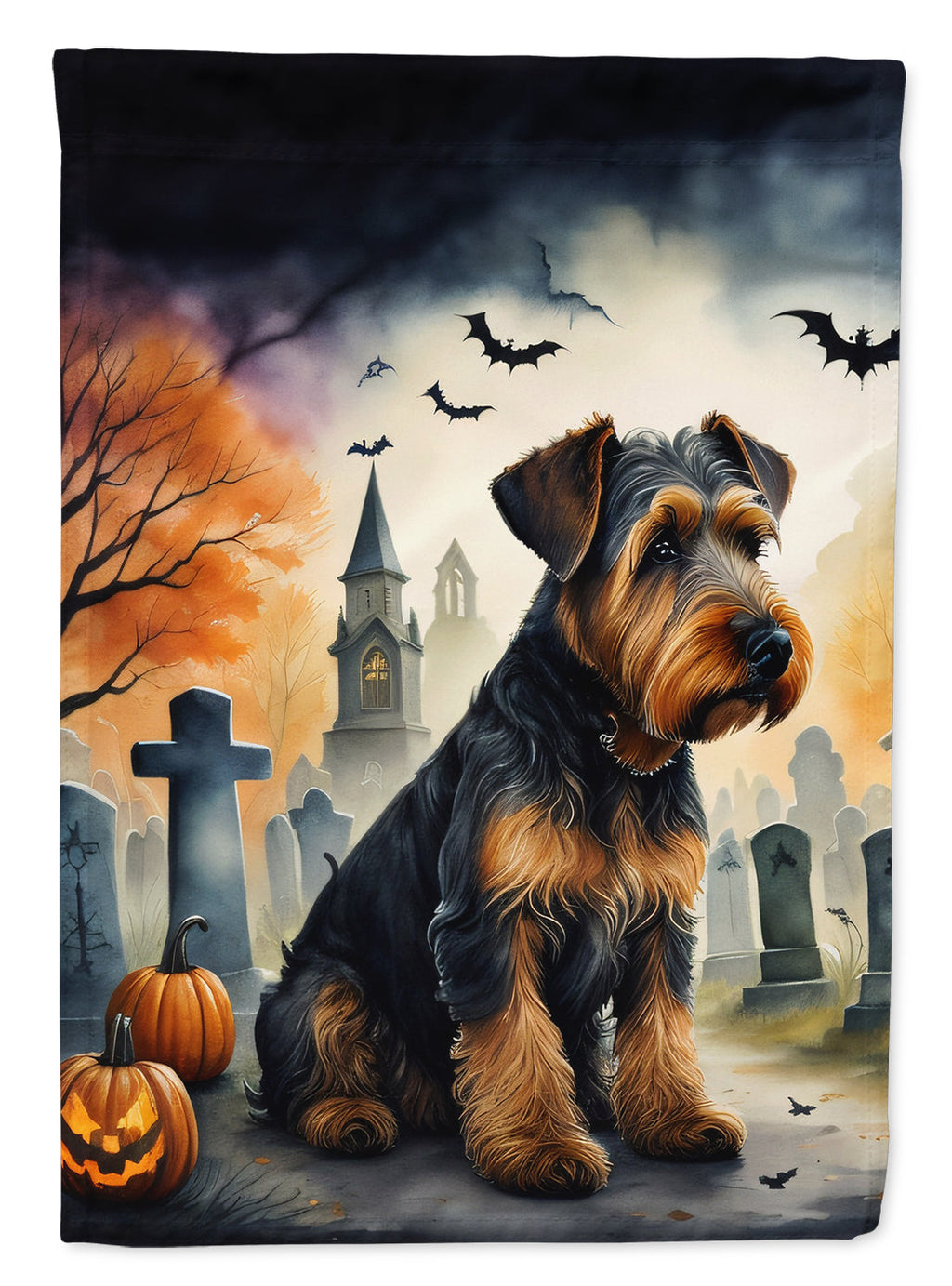 Airedale Terrier Spooky Halloween House Flag 28x40 Porch Sleeve Pole Decorative Outside Yard Banner Artwork Wall Hanging, Polyester