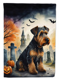 Airedale Terrier Spooky Halloween House Flag 28x40 Porch Sleeve Pole Decorative Outside Yard Banner Artwork Wall Hanging, Polyester