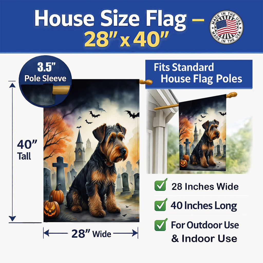 Airedale Terrier Spooky Halloween House Flag 28x40 Porch Sleeve Pole Decorative Outside Yard Banner Artwork Wall Hanging, Polyester