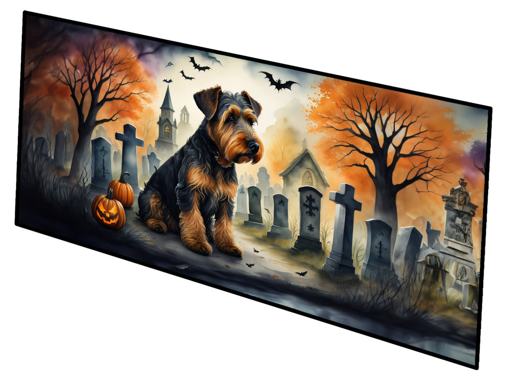 Airedale Terrier Spooky Halloween Runner Mat 28x58 Front Door Mat Indoor Outdoor Rugs for Entryway Hallway Foyer Non Slip Washable Wide Doormat