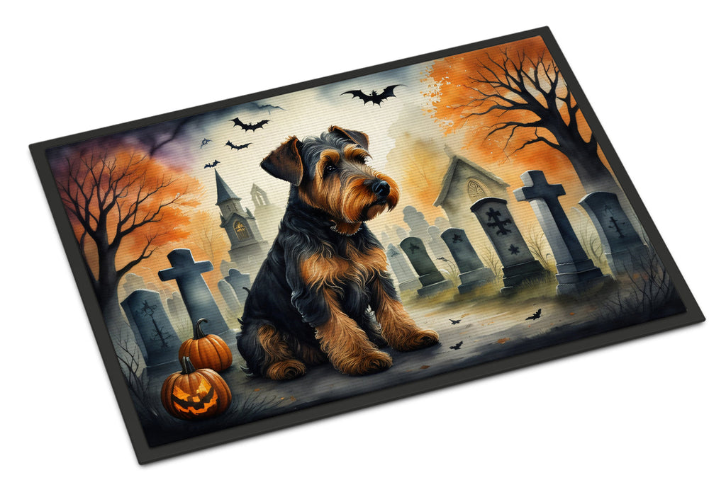 Airedale Terrier Spooky Halloween Doormat Indoor Outdoor 18H X 27W Front Door Mat Rugs for Entryway, Non Slip Washable