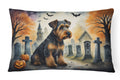Airedale Terrier Spooky Halloween Decorative Throw Pillow 12x16 Indoor Outdoor Accent Cushion, Fabric Cover with Insert for Sofa, Bed, Porch & Living Room