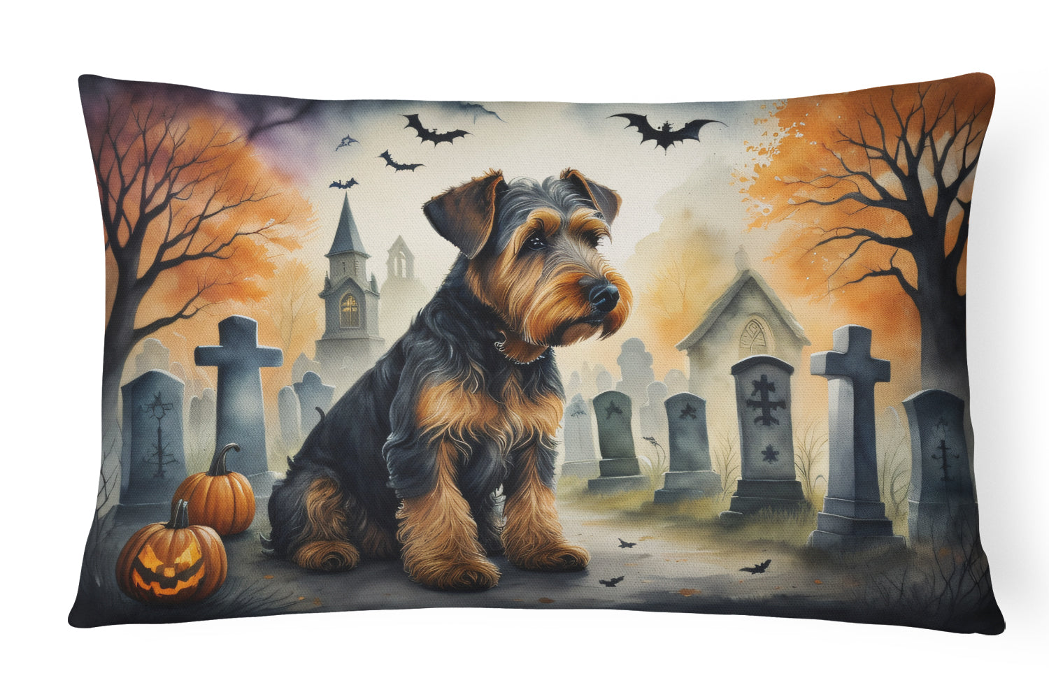 Airedale Terrier Spooky Halloween Decorative Throw Pillow 12x16 Indoor Outdoor Accent Cushion, Fabric Cover with Insert for Sofa, Bed, Porch & Living Room