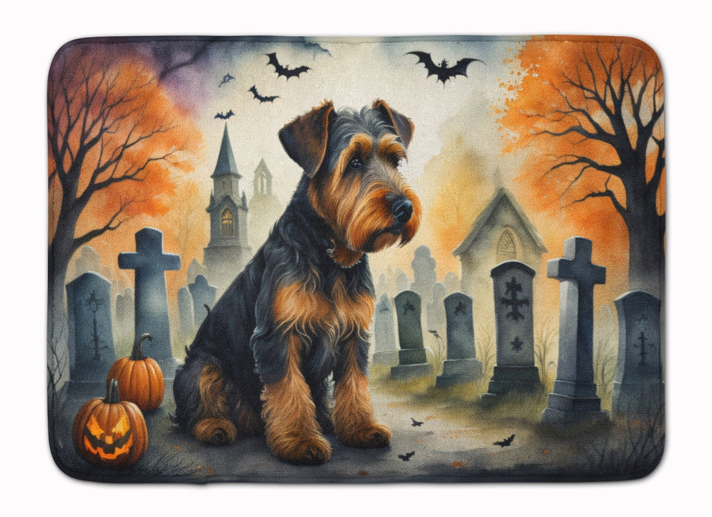 Airedale Terrier Spooky Halloween Memory Foam Kitchen Mat Machine Washable Anti-Fatigue Cushion Comfort Bath or Kitchen Rug