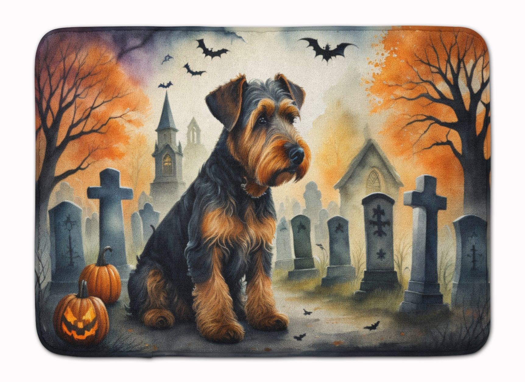 Airedale Terrier Spooky Halloween Memory Foam Kitchen Mat Machine Washable Anti-Fatigue Cushion Comfort Bath or Kitchen Rug